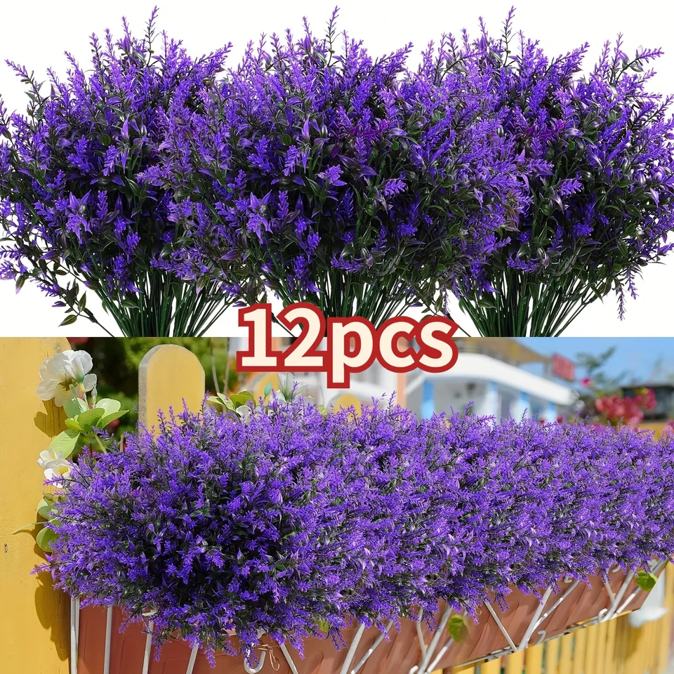 DEMIUKO 10 Bundles Artificial Plants Outdoor Fake Lavender