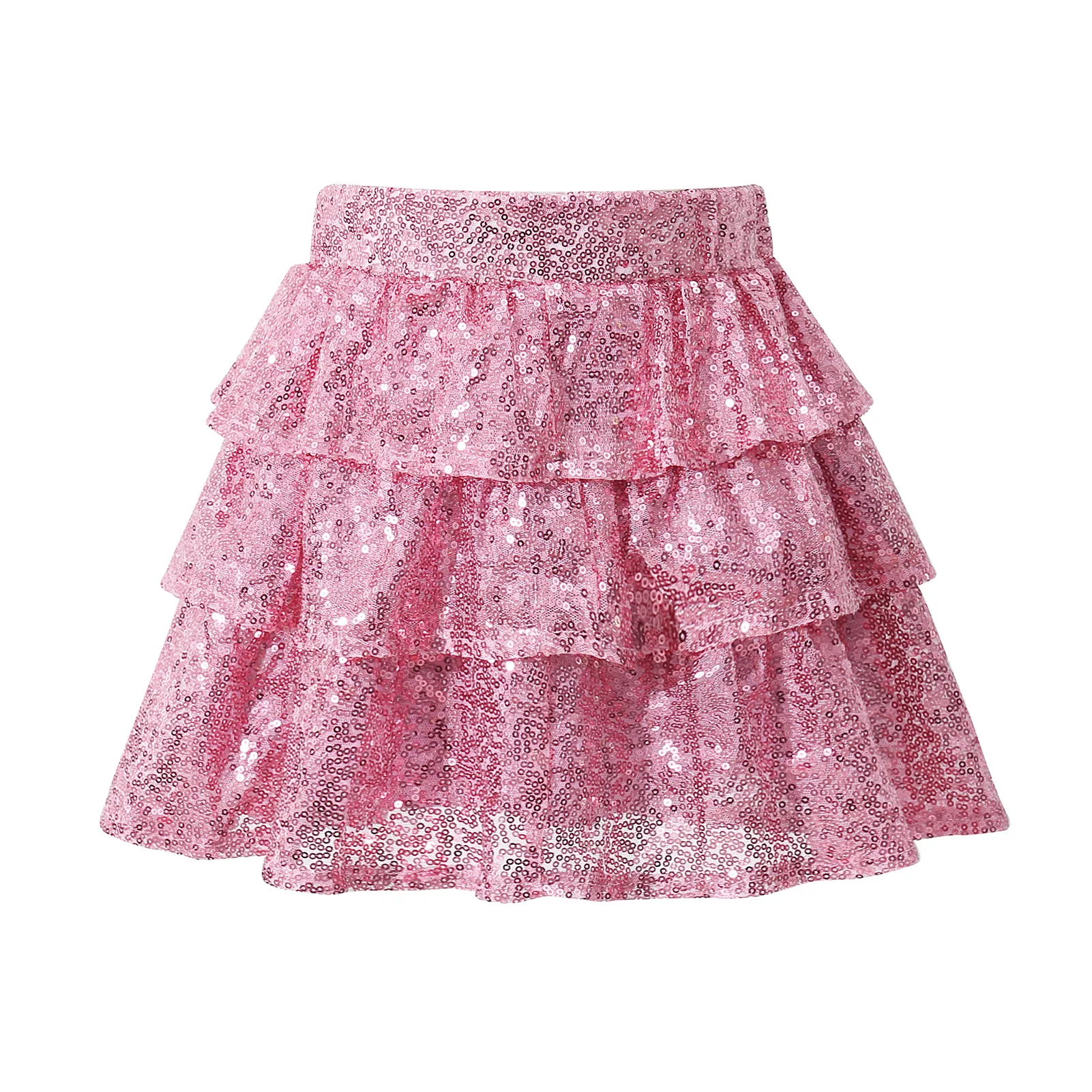 

SUGARETTY Girls Ruffle Skirt Elastic Waist Sequin Skirt for Party