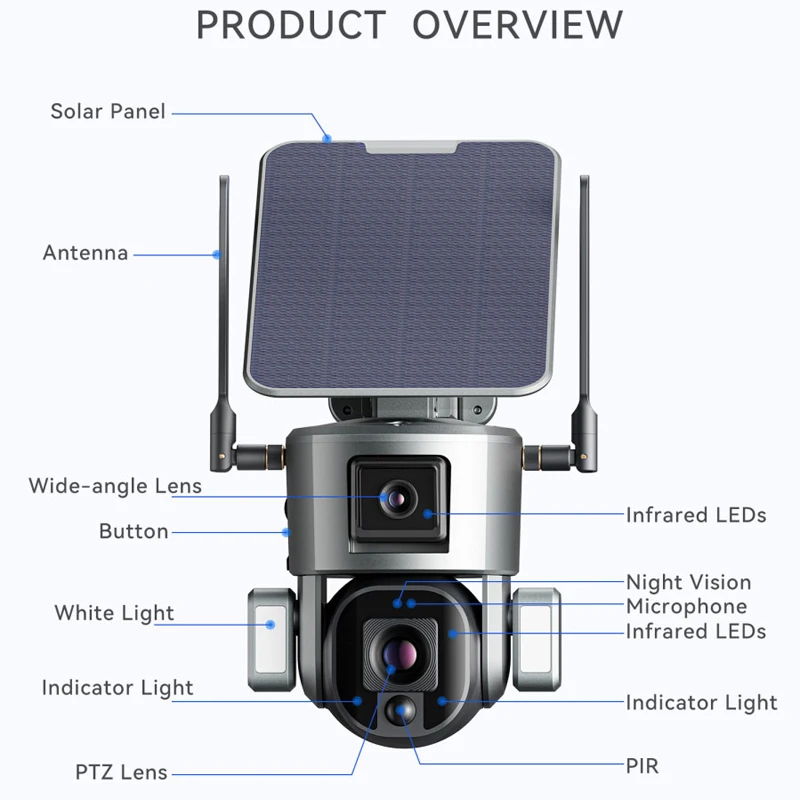 Solar Security Camera Sim 4K Video Surveillance Camera ULTRA HD 4K Security Camera With Solar Panel Human AI Detection