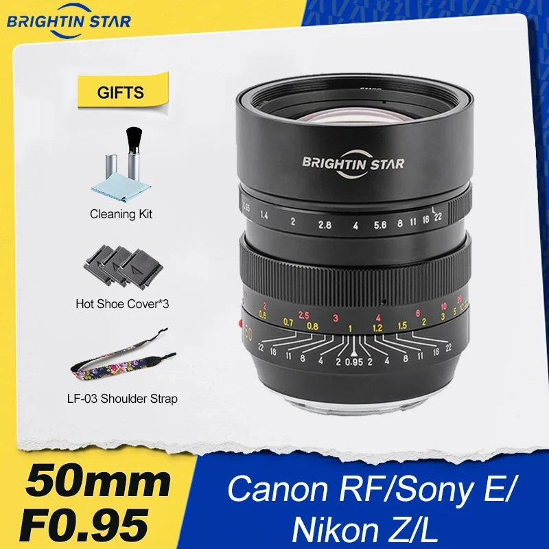 Brightin Star 50Mm F0.95 Full Frame Grande Apertura Night Scene Portrait Lens Per Canon Rf R8 R6 Sony E A7M4 Nikon Z Z8 Leica L