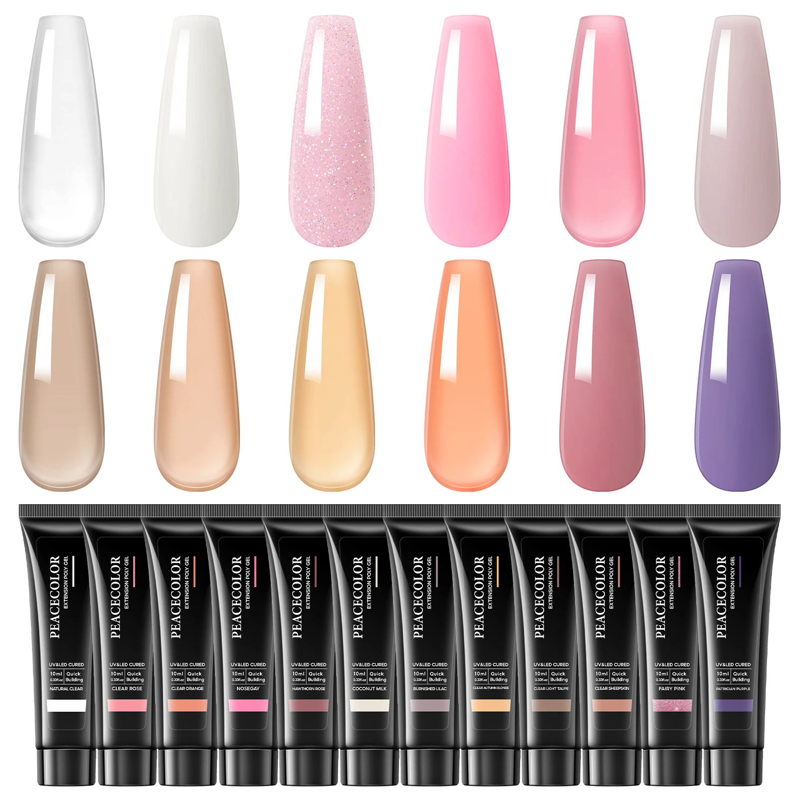 PEACECOLOR 12PCS Poly Extension Gel Set for Extension Nail Tips Semi-Permanent Nail Gel Extension Nail Manicure Kits 2