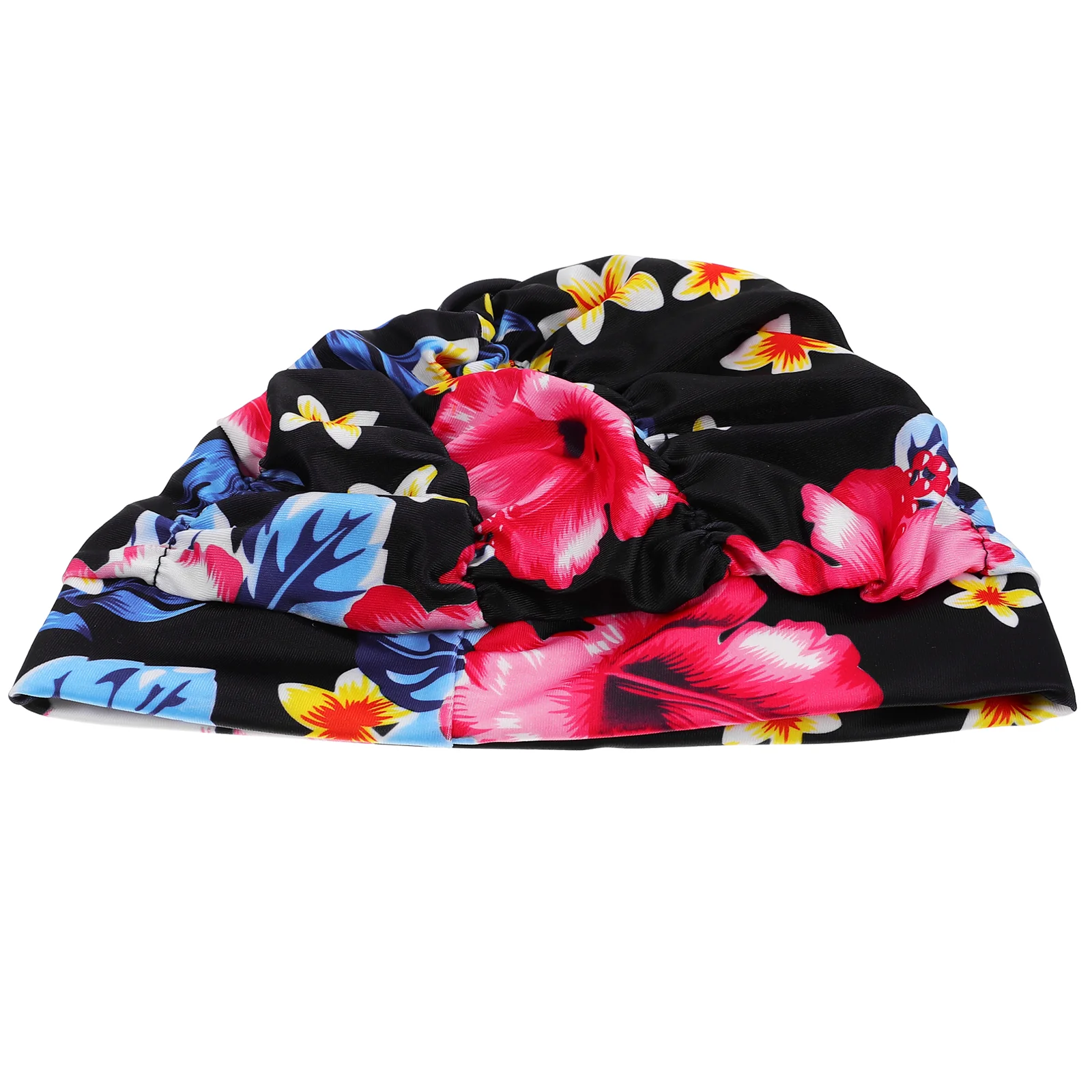 

Women Swim Waterproof Printing Flower Pleated Swim New Elastic Ear Cloth Swimming Ear Protector Elasticity Swimming Hat(Blue