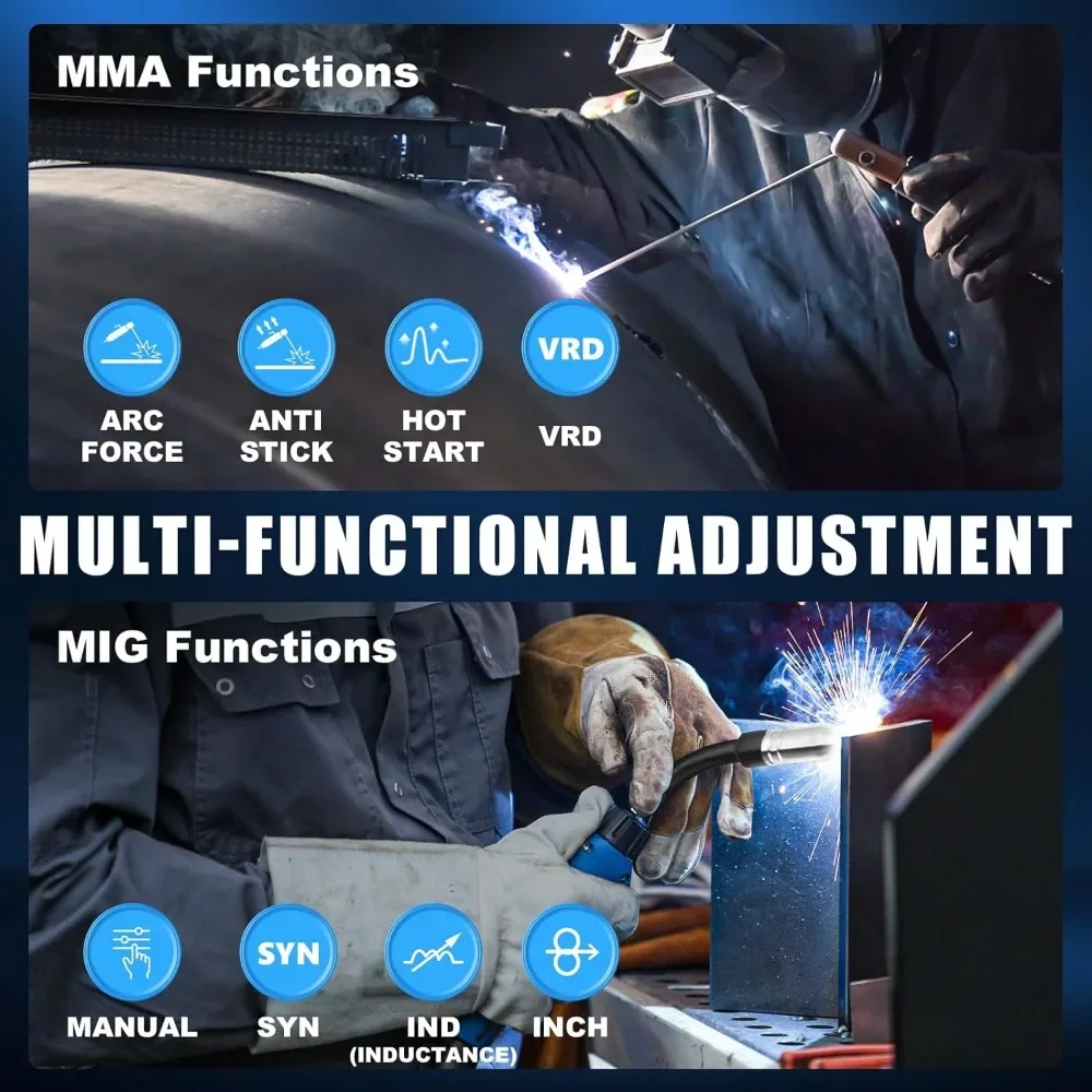 200A MIG Welder,110V/220V Dual Voltage multiprocess welder,Gas Gasless MIG Welding Machine,4 in 1 Flux MIG/Solid Wire 3