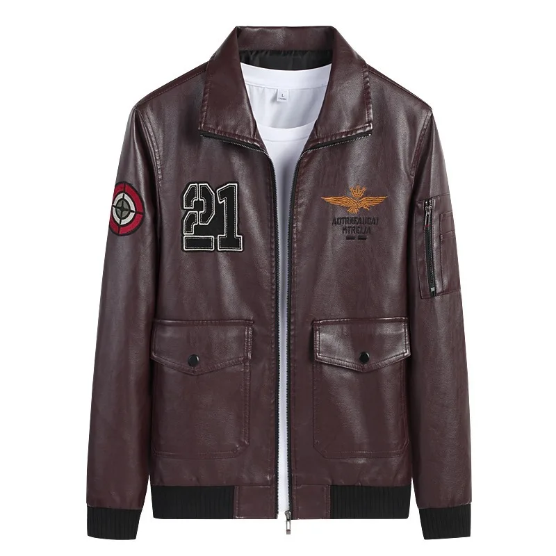 2023 New Men's Jacket Motorcycle Leather Coat Spring and Autumn Fashion Flip Collar PU Leather Coat Men's Casual Coat