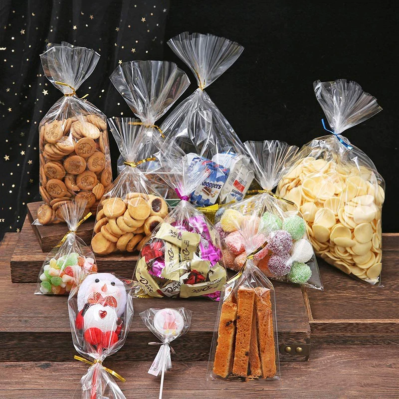 TETP 100Pcs Large Size Top Open Bag Party Handmade DIY Cookies Bread Candy Packaging Storage Clear Opp Plastic Bags With Wire 6