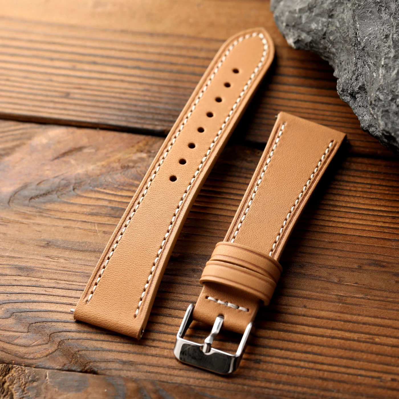Handmade Original Color Vegetable-Tanned Leather Strap – Quick Detachable, Soft Retro Men's Accessory
