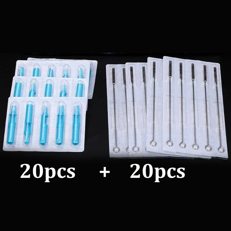 40pcs/set Tattoo Needles Tips Mixed Tattoo Needle Plastic Tips For Gun Needle Ink Cup Grip Kits RL/M1/RM/FT tattoo microblading needles disposable tattoo tips