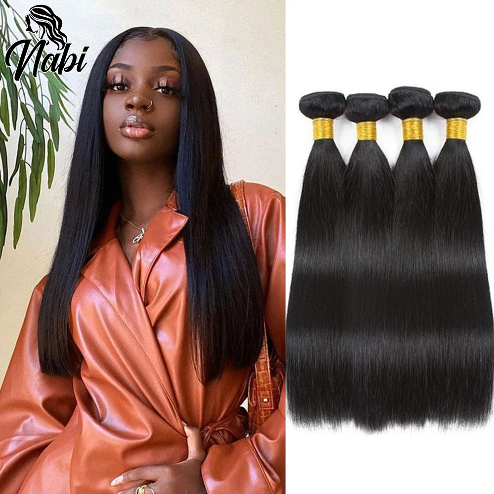 NABI 8-34 inches Hair Bundles for Weaving Human Remy Hair Extension Bundle Straight Bundles with Weft For Black Woman