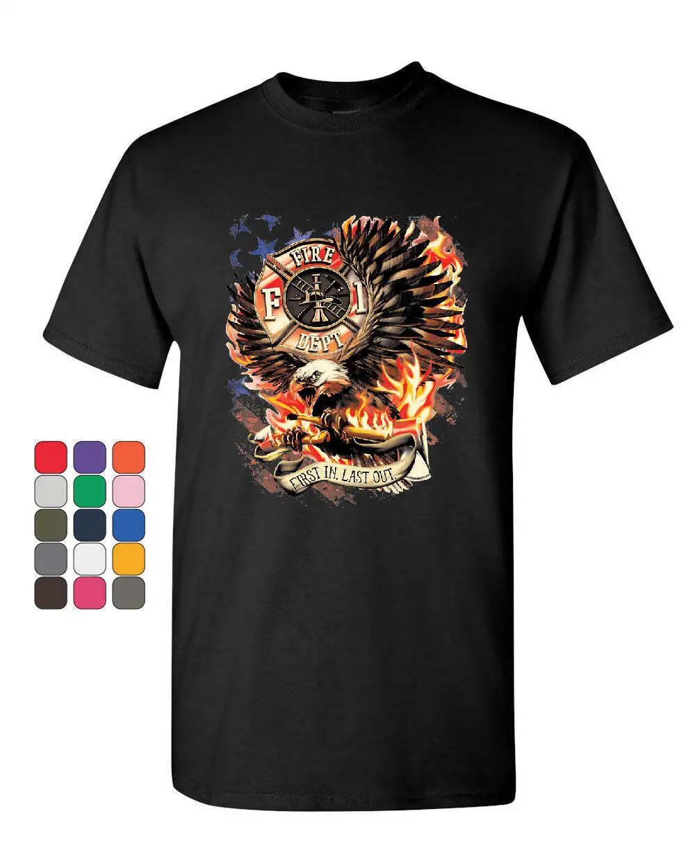 Prima Nell'Ultimo Uscita T-Shirt Fire & Rescue Fd American Firefighter Mens Tee Shirt