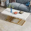 Modern coffee table, 47-inch imitation marble geometric frame cocktail table, rectangular table end table furniture 6