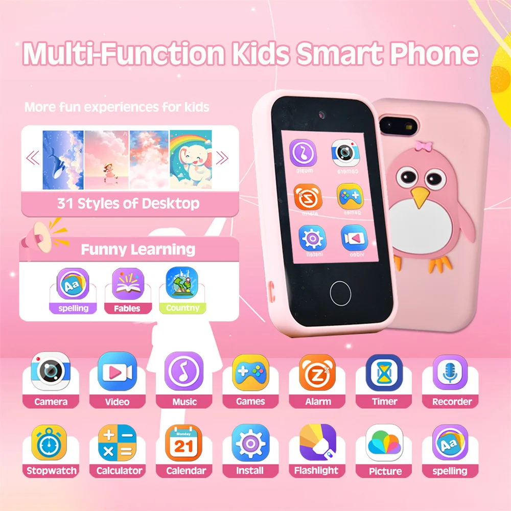 Telefono giocattolo con fotocamera per bambini, oltre 40 giochi, touchscreen, giocattolo educativo per bambini e bambine dai 3 ai 12 anni, lettore MP3, regalo di compleanno - immagine 5