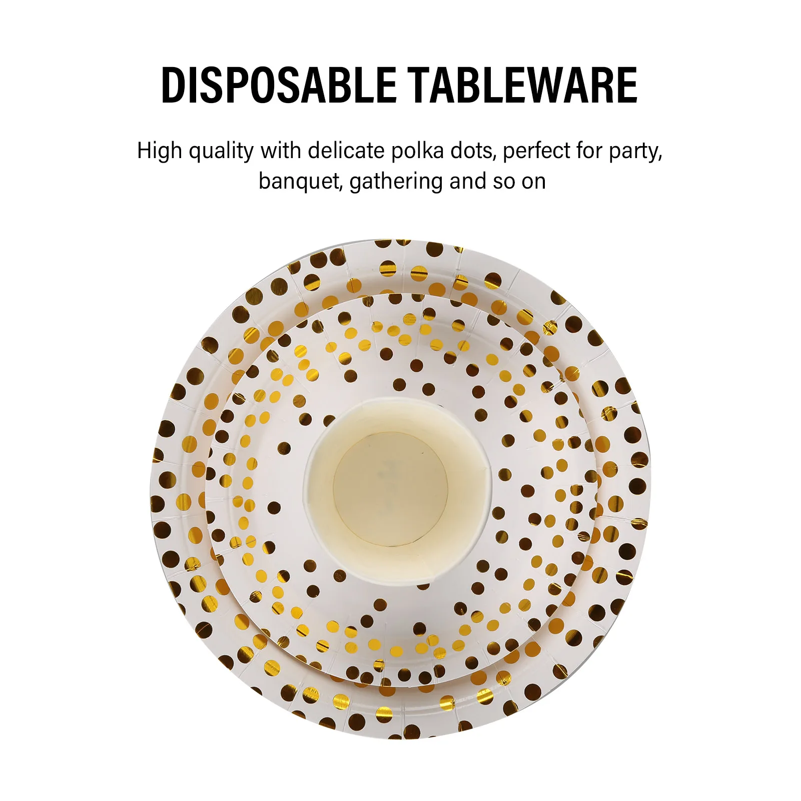 60pcs 9oz Paper Cups+60pcs 7-inch Plates+60pcs 9-inch Plates Set of 180pcs Disposable Drinkware & Dishware with Golden Plates