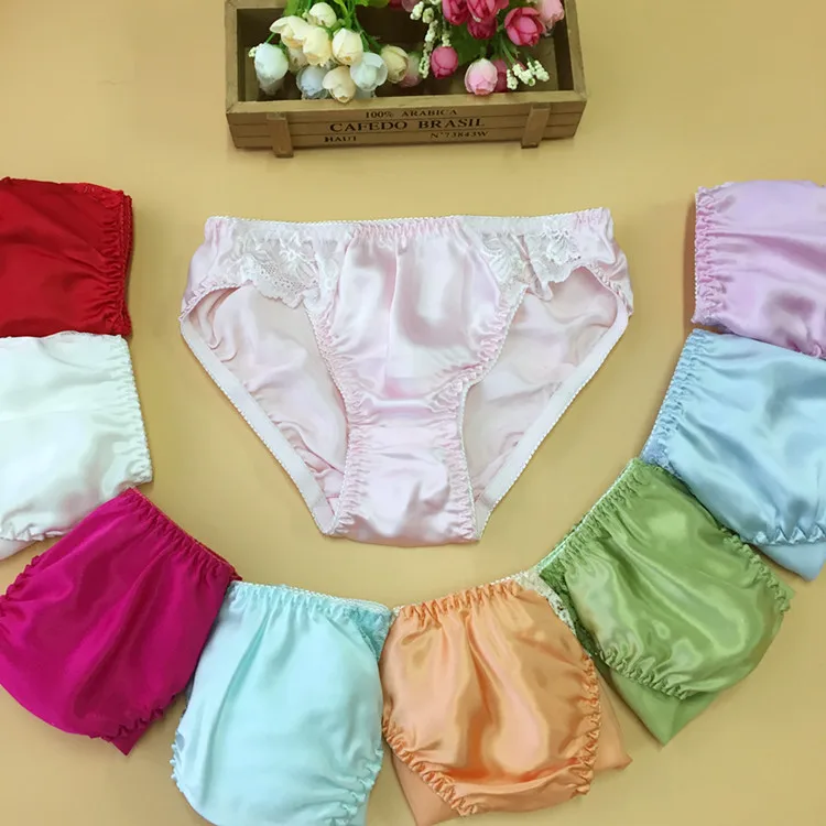 10pcs/lot Mulberry silk female silk briefs pure silk female panties lace decoration female pure