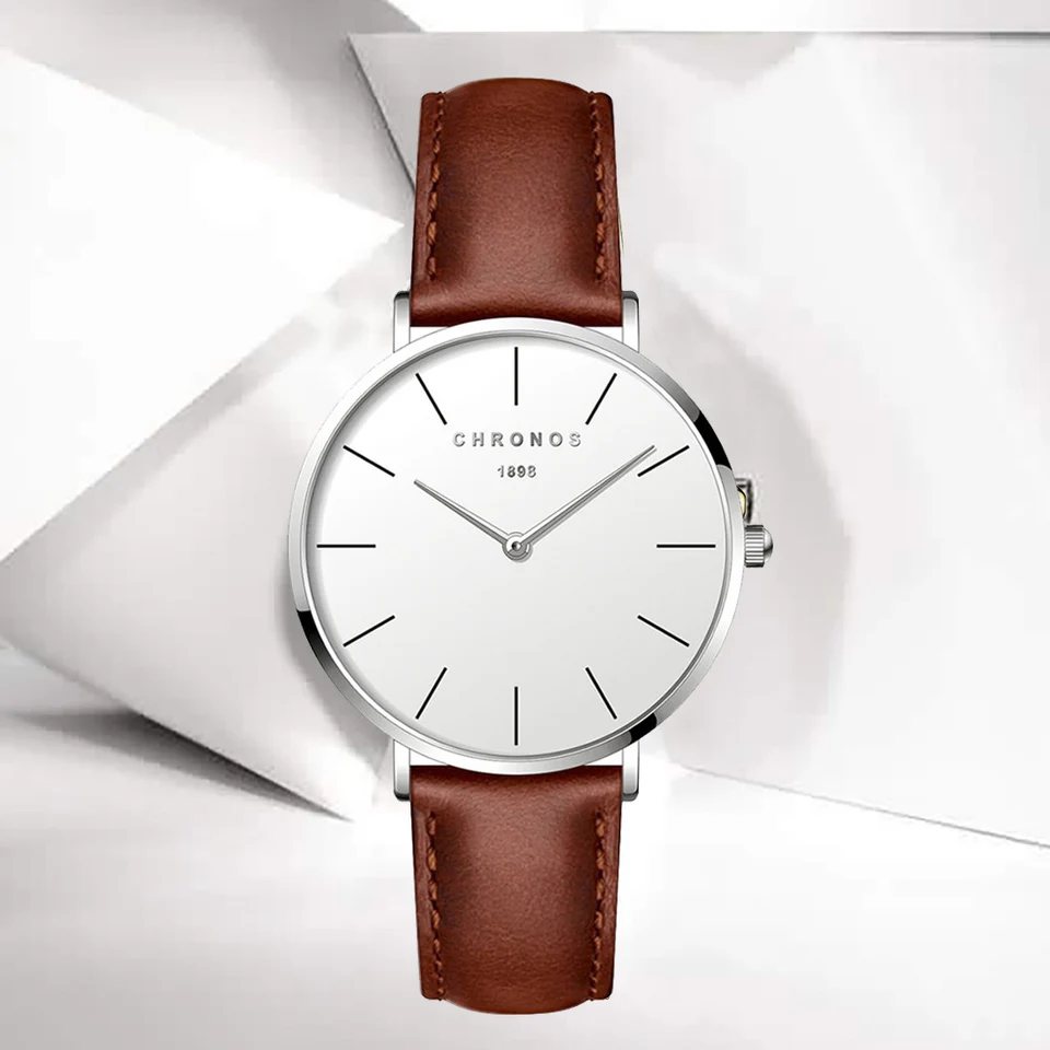 Chronos Orologio Da Polso Unisex – Pelle Vera, Quarzo, Cassa Oro Rosa, Vetro Minerale