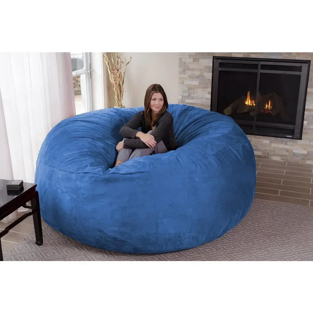 Bean Bag Unfilled Chair for Adults/teenagers, Ultra Soft Dutch Velvet Cover, Living Room Round Fluffy Lazy Sofa, Blue -86x56cm