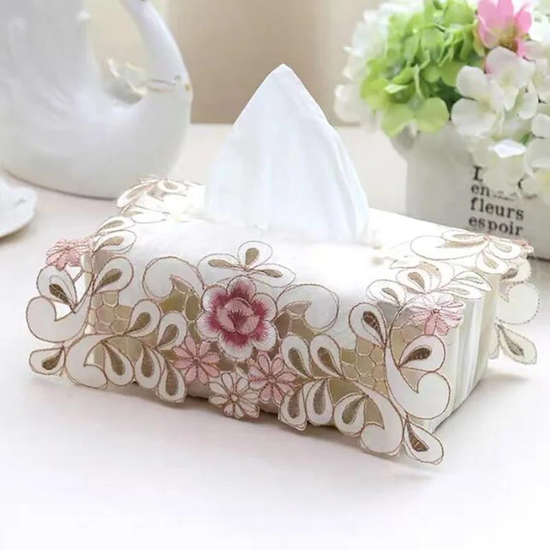 Countryside Style Textile Art Tissue Box Embroidery Hollowing Out Tissue Case Car Living Room Napkin Holder Table Decoration 3