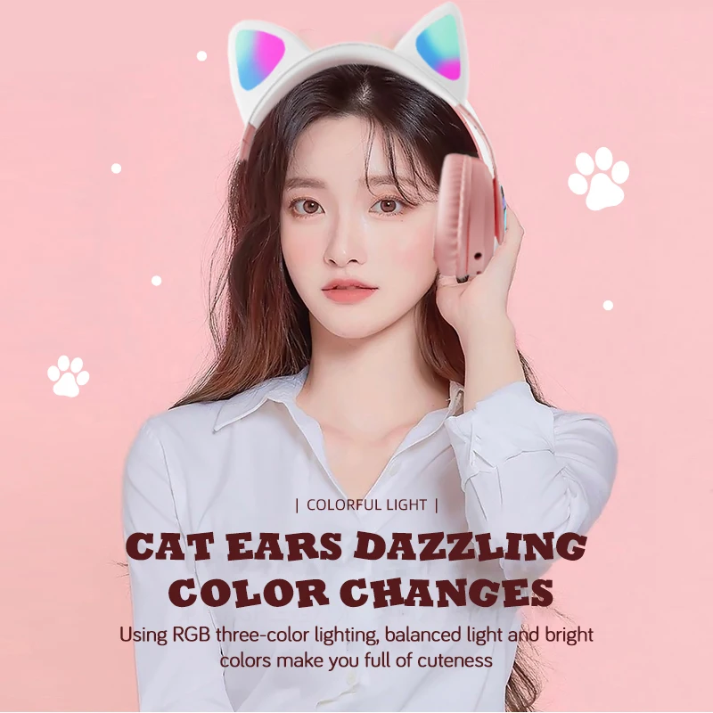 Newest STN28 PRO Wireless Headset Cat Ear 5.0 Bluetooth Headphones LED