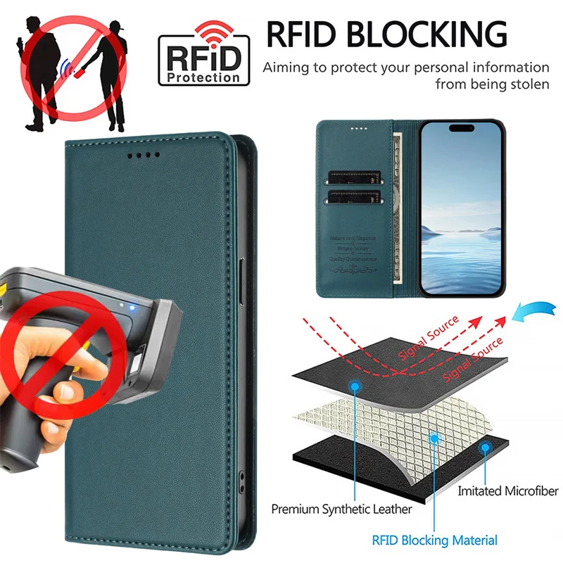 Luxury Magnetic Flip PU Leather Wallet Phone Case with Anti-Theft and Anti-Fall Protection