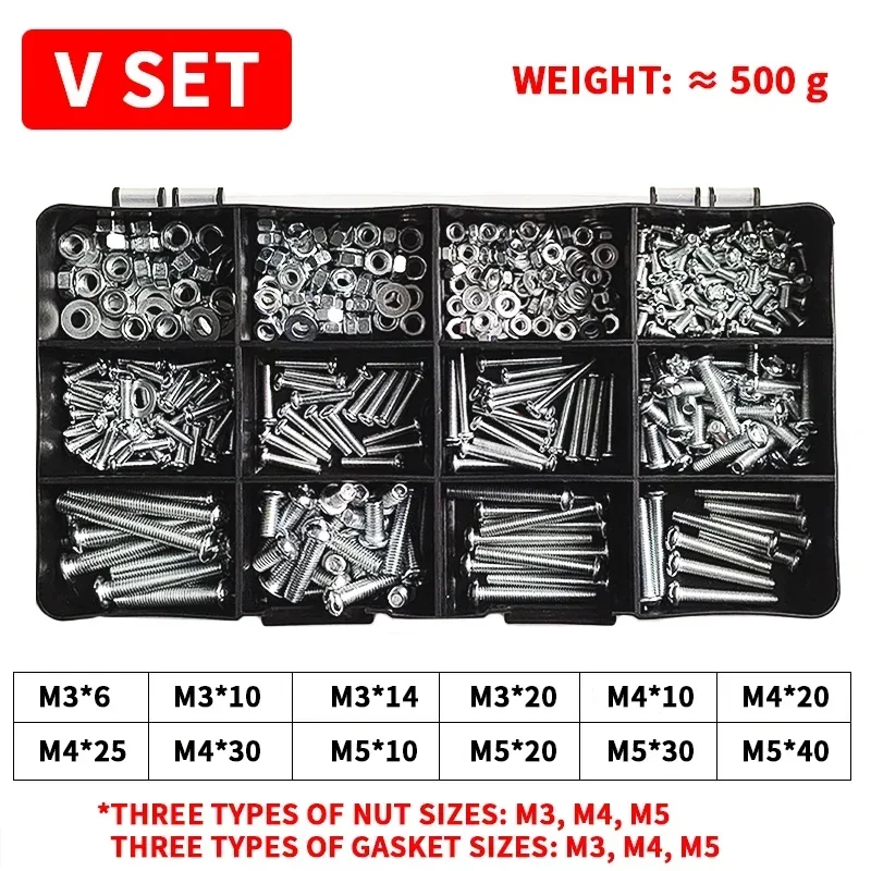 M3 M4 M5 M6 Bolt Nut Box Cross Round Head Phillips Screw Nut Gasket Machine Wire Nail Bolt Screw Steel Self Tapping Set