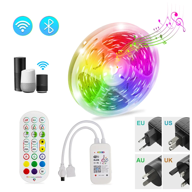 LED Strip 1M-30M 5050 RGB WIFI Music Bluetooth USB Infrared Remote Control Flexible Light With Diode TV Backlight  For Home dotless led strip lights LED Strips