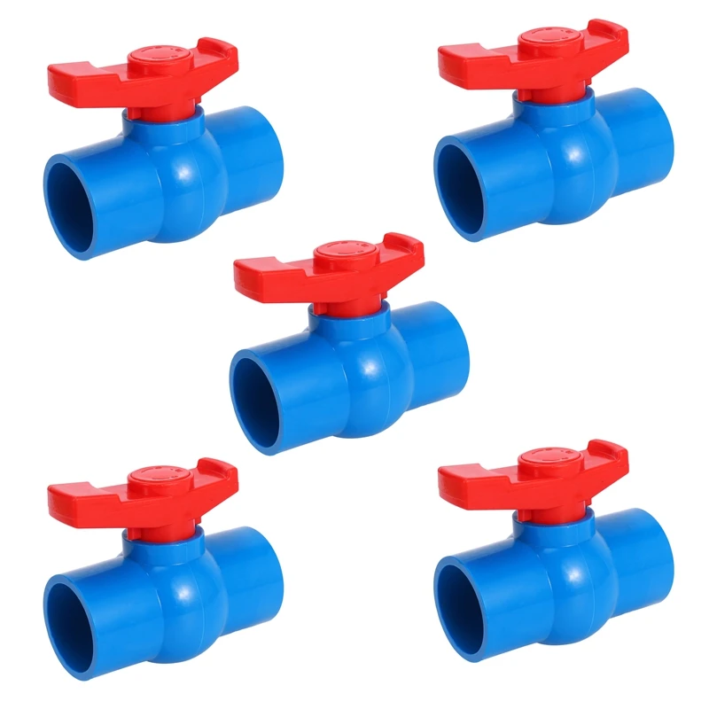 

5Pcs 40Mm X 40Mm Slip Full Port Red Handle Lever U-PVC Ball Valve Blue