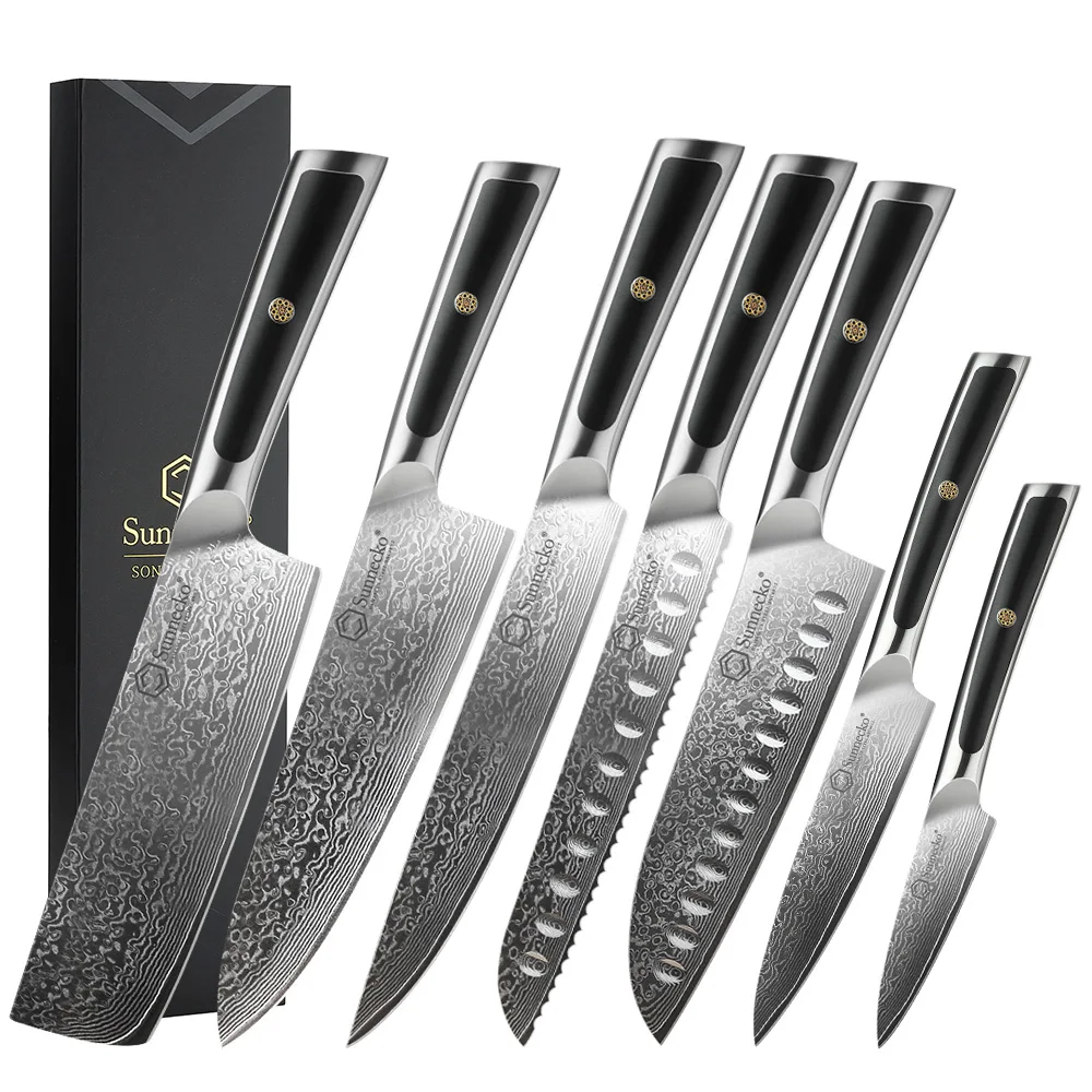 Damascus Knife Set With Block - 2023 Elite Sonne Series - 6 PCS Set A - Damascus  Steel Store