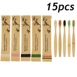 Eco - Friendly Bamboo Toothbrush - Reusable and Portable Wooden Soft Bristles (15Pcs Mixed Colors)