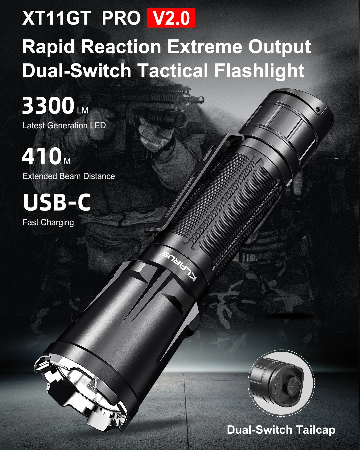 KLARUS XT11GT Pro V2.0 Rechargeable Tactical Flashlight