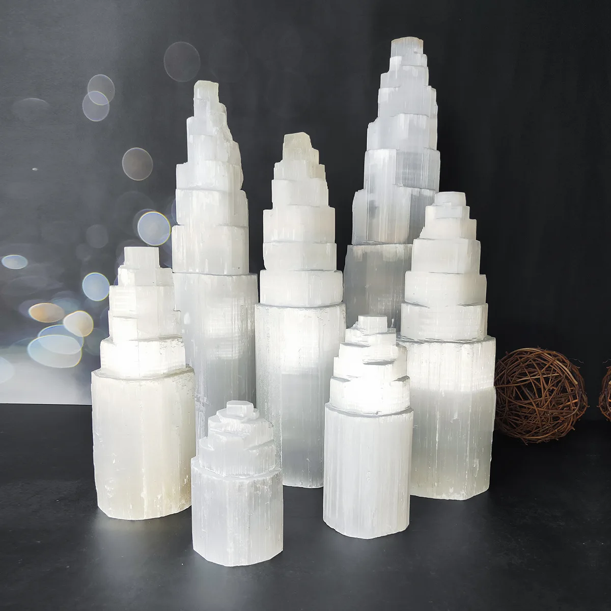 

Natural Selenite lamps Tower candle holder candelabra Crystal Energy Skyscraper Handmade Healing Cleansing