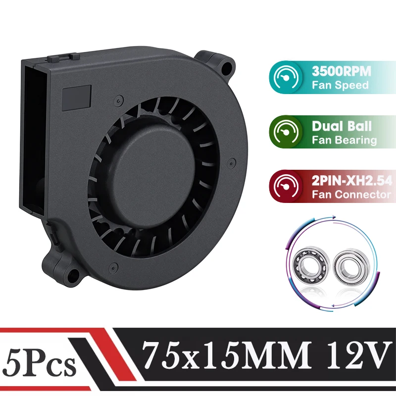 

5 шт. Gdstime DC 12 В 75x75x15 мм центробежный Турбовентилятор 7515 двойной шариковый охладитель 7 см тонкий вентилятор Радиатор для увлажнителя ЦП