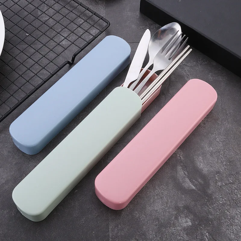 Travel Utensil Flatware Set, Portable Cutlery Set for Travel, School, Work,  Camping, Includes Stainless Steel Spoon, Fork, Knife and Silicone Carrying