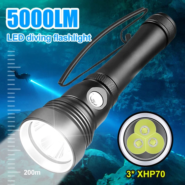 Lampe de poche de plongée super lumineuse, étanche IP68, professionnelle,  3,4 lumières, batterie 62by 18650