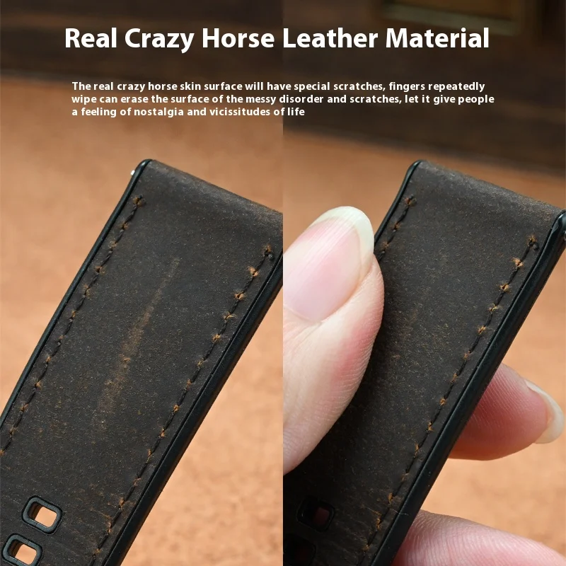 Vintage Crazy Horse Leather & Rubber Waterproof Quick Release Strap - Universal Retro Watch Band