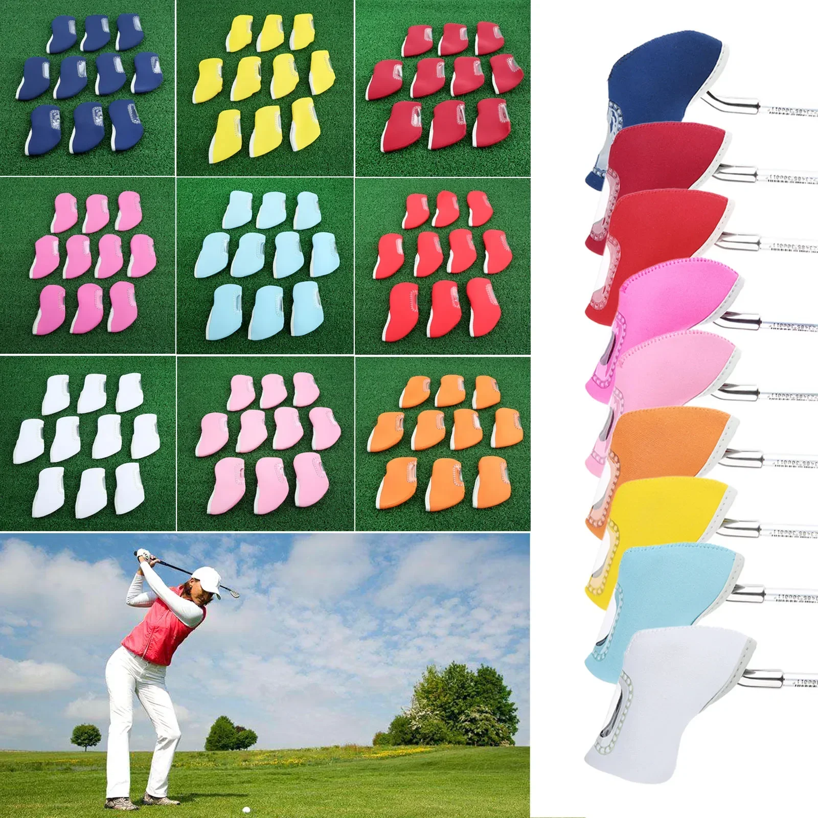 

10pcs Golf Irons Head Cover Set Putter Protective Club Cover Golf Accessories Golf Club Iron Head Protector