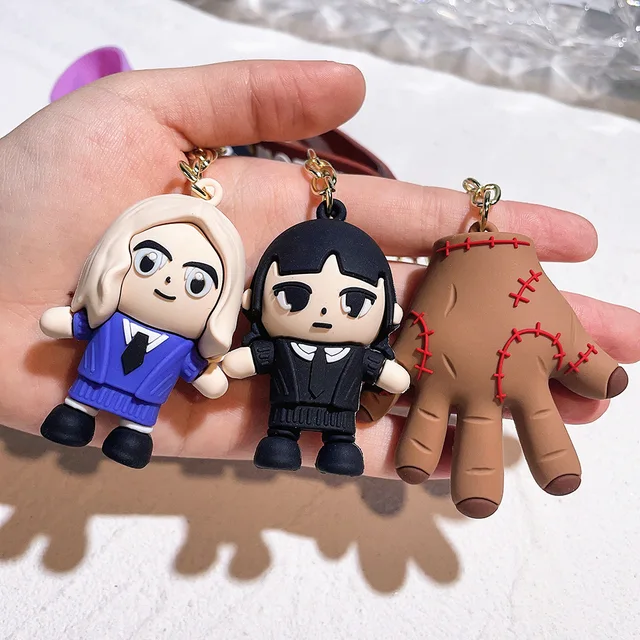 Horror Keychain Toy Wednesday Addams Hand Doll Silicone Key Accessories  Figures