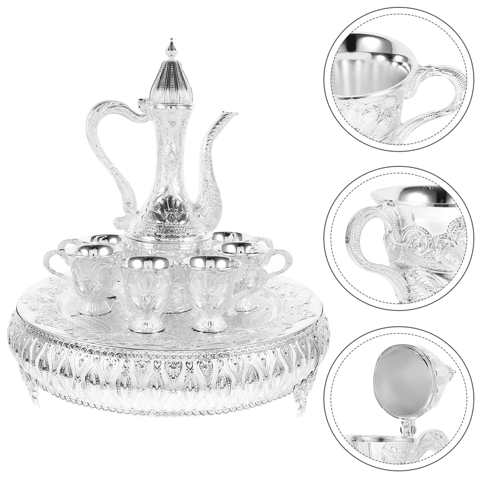 

Tea Set Vintage Decor Pot Decorate Container Zinc Alloy Metal Delicate Cups Artistic Kit Decorative