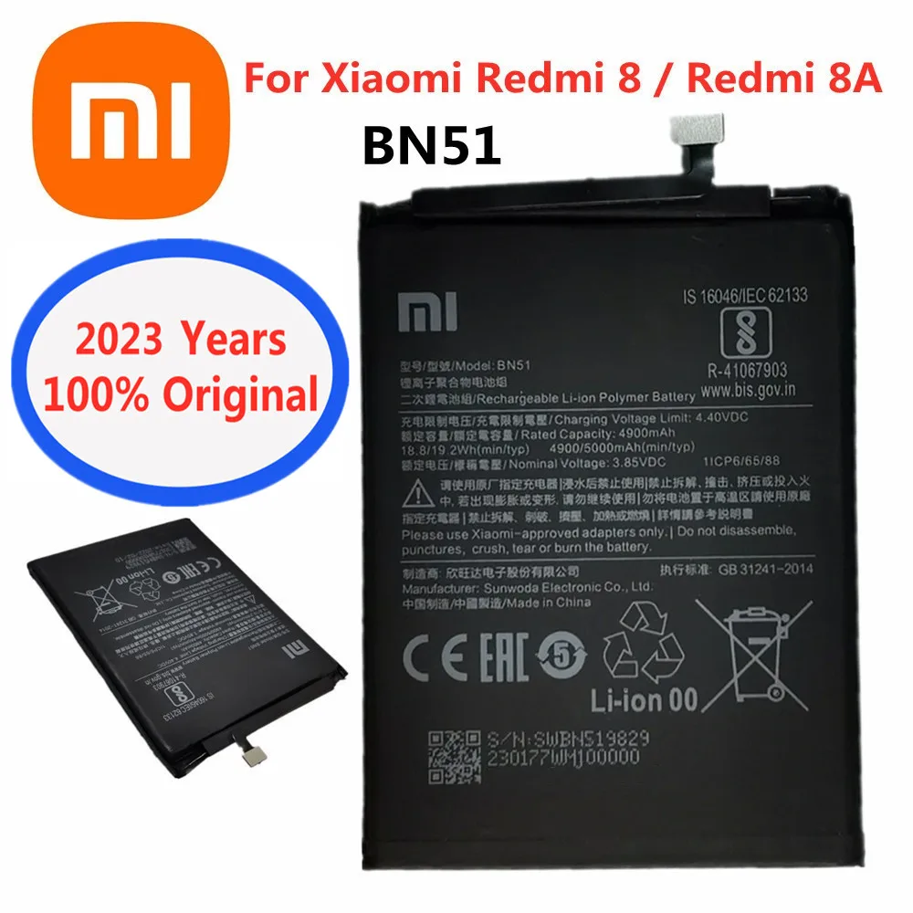 

2023 Years New Xiao mi 100% Orginal Battery BN51 for Xiaomi Redmi 8 8A Redmi8 Redmi8A 5000mAh Cell Phone Replacement Batteries