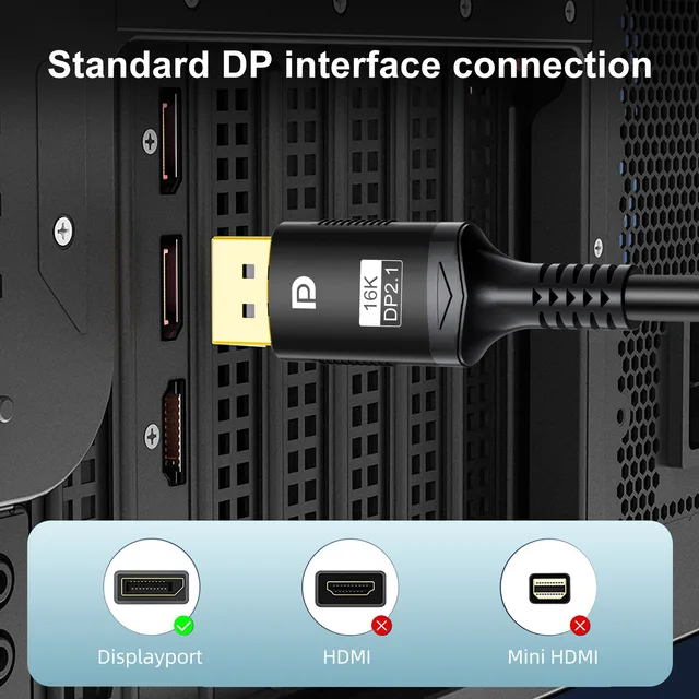 Cavo DisplayPort 2.1 16K 2M - 80Gbps, 16K@60Hz, 8K@120Hz, 4K@240Hz, Compatibile Con Schede Grafiche E Monitor Gaming - Foto 2