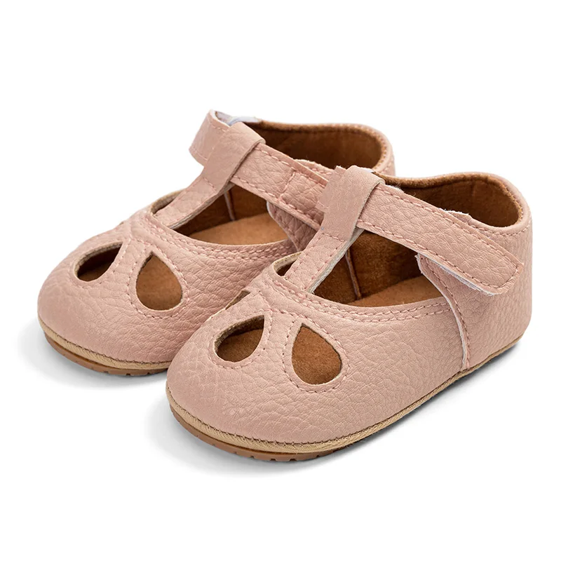 Infant Newborn Baby Solid Color PU Leather Shoes Anti-Slip Soft Sole Princess Shoes Toddler Hollow First Walking Shoes 0-18Month 2