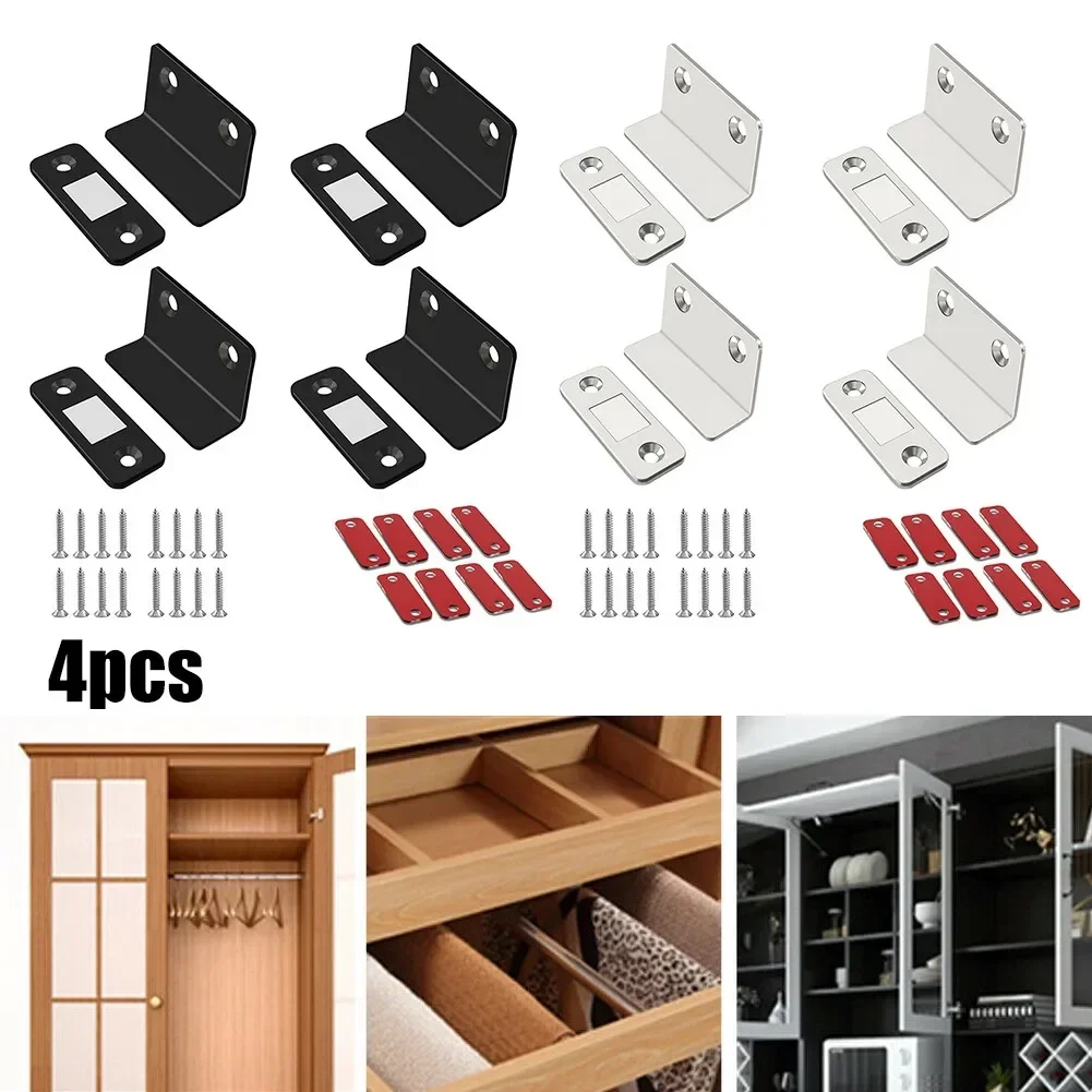 Strong Magnetic Door Closer Furniture Cabinet Wardrobes Cupboard Magnet Door Latch With Screw/Sticker L Shaped Ultra Thin H 4Pcs