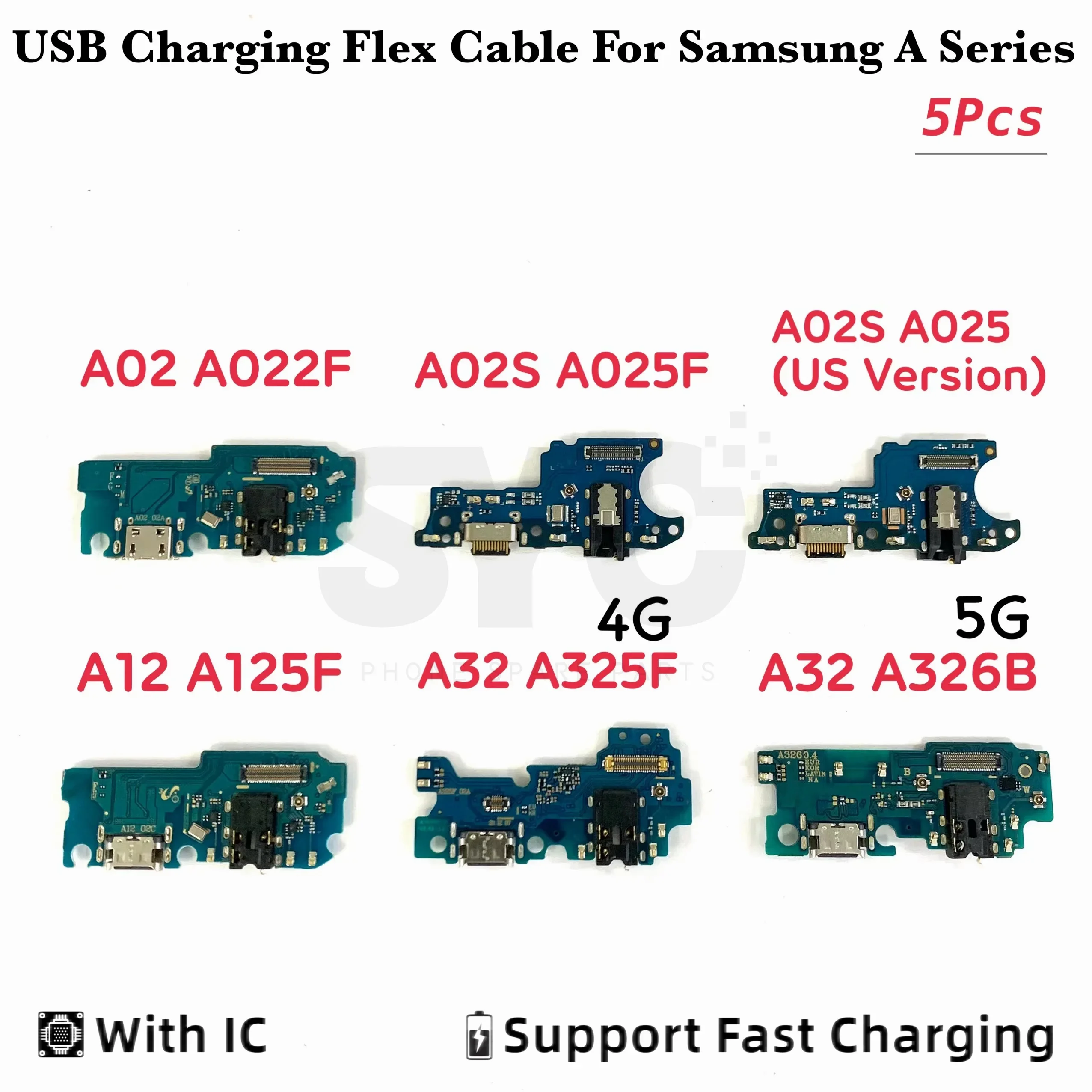 5Pcs Good quality USB Charging Port Board Flex Cable Connector Parts For Samsung A02 A02S A12 A22 A32 4G 5G Microphone Module