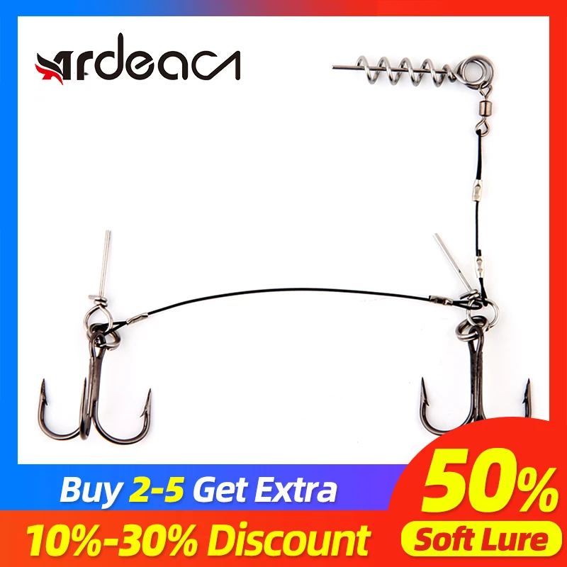 Fishing lure soft Bait rig double VMC hook With Screw Connector