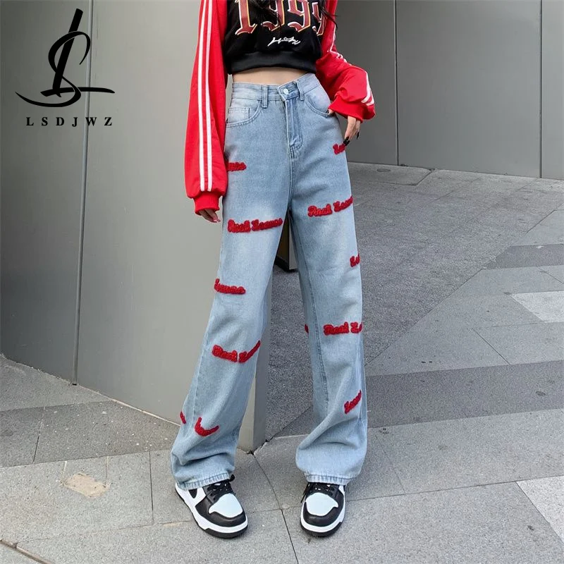 

Vintage Jeans Woman High Waist Streetwear Female Clothing Korean Fashion Women's Pants Y2k Straight Leg Jeans Clothes Denim Blue