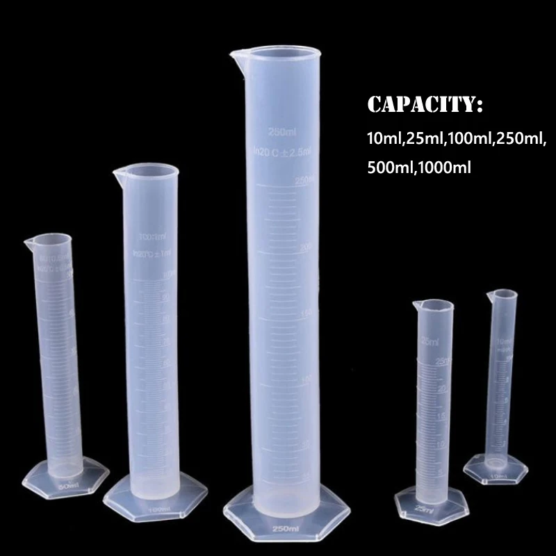 1pcs Transparent Measuring Plastic Graduated Cylinder Plastic  Trial Test Liquid Tube Lab Tool 10/ 25/ 50/ 100 /250 /500 /1000ml