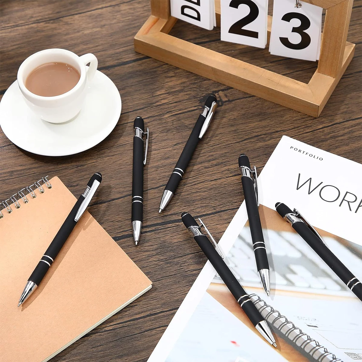 12 Pcs of Metal Aluminum Handle Push Pen Simple Can be Used for Writing and Touch Screen 2 in 1 Ballpoint Pen for Students 5