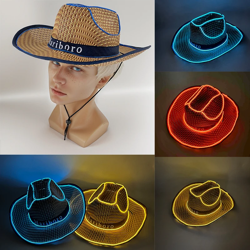 New Summer western cowboy hat visor caps for women decor LED cowboy cowgirl hat light up Summer beach night for men