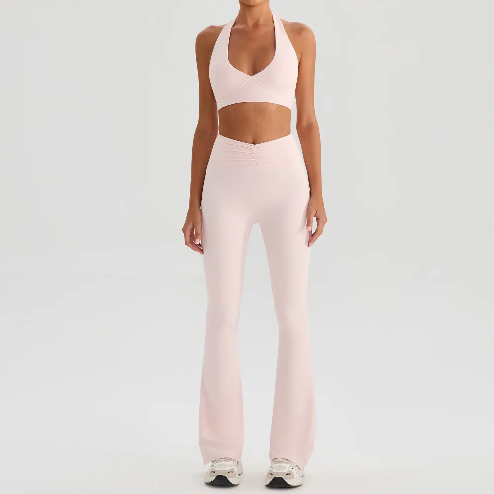 Yoga Suit Gym Fitness Set Sports Bra Flared Trousers Suit Sports Tracksuit Women Workout Clothes Sportswear Female Athletic Wear 2