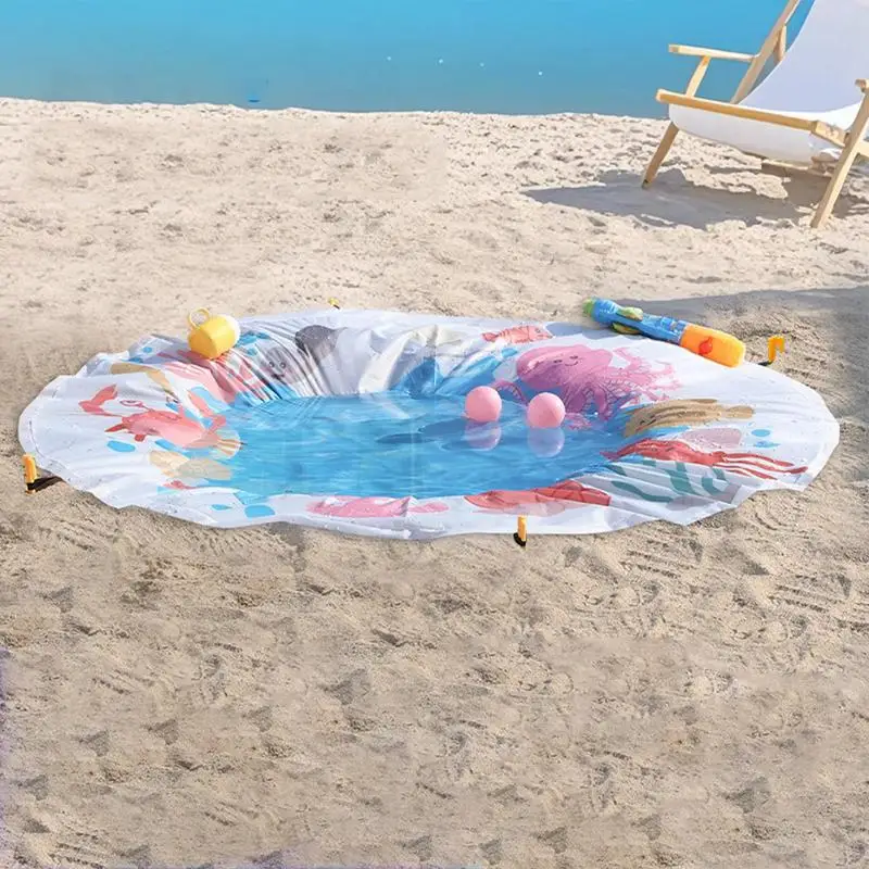 Beach Puddle Pool Toddler Beach Blanket Paddling Pool with Carrying Bag Summer Outdoor Water Play Toy for Beach Picnic