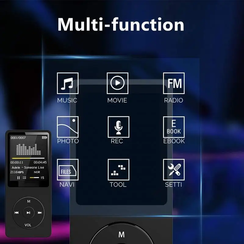 MP4 Player Music Player Mini Media Player MP4 FM card Bluetooth player USB Charging Record Digital Display Screen Walkman MSI Blueplayer Support FM Radio E-Book Recording