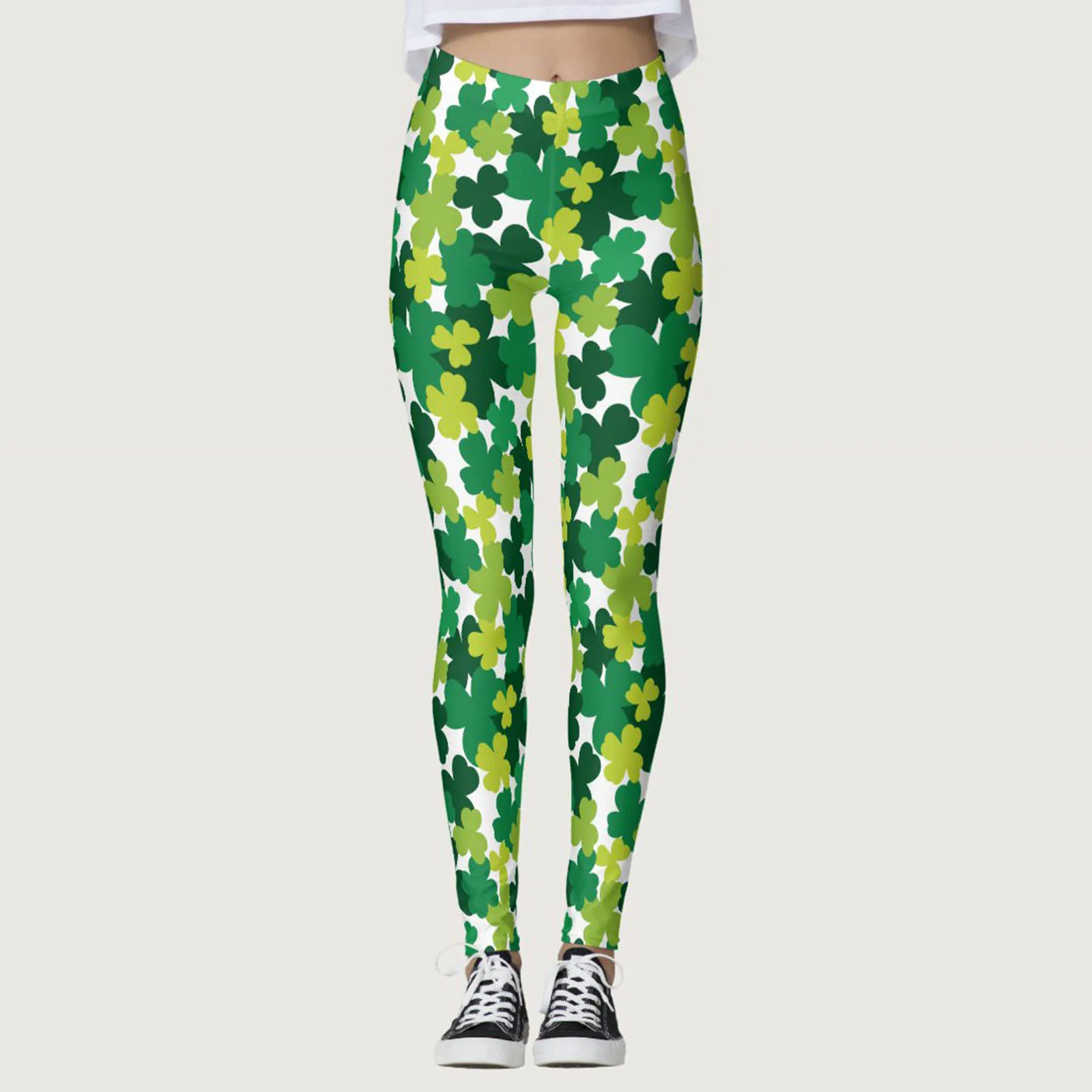 

Green Print Women's Paddy Stripes Pants Leggings Yoga Running Outwear Pants Casual Fashion High Stretch Sports Tights Leggings